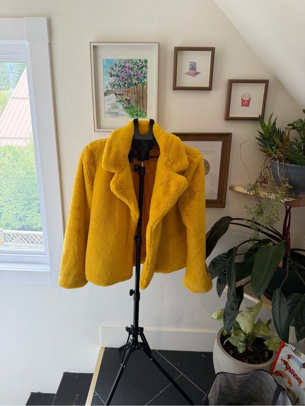 Yellow Faux Fur Jacket - Women